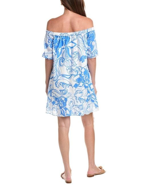 Tori Richard Blue Dahlia Off Shoulder Dress