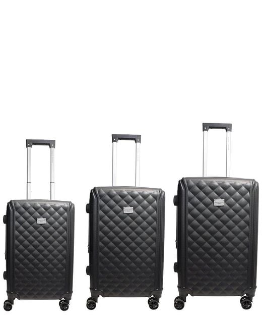 Adrienne Vittadini Black Quilted Collection 3pc Hardcase Luggage Set