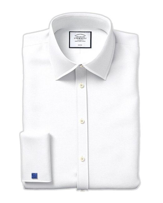 Charles Tyrwhitt White Non-iron Mini Herringbone Shirt for men