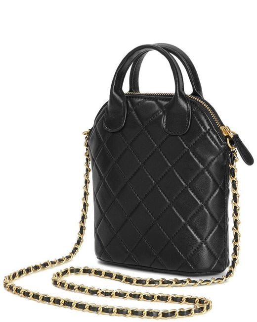 Tiffany & Fred Paris Black Mini Quilted Suede & Leather Tote