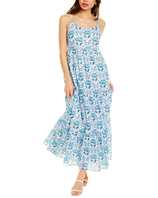 CELINA MOON Cotton Sleeveless Maxi Dress in Blue | Lyst Australia
