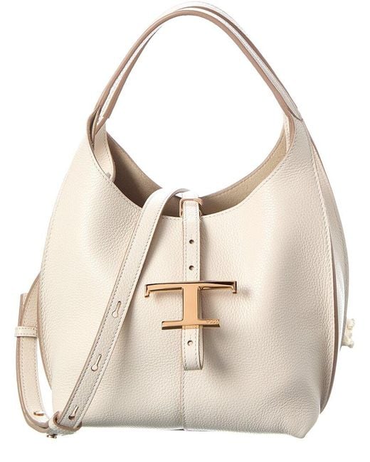 Tod's Natural T Timeless Mini Leather Hobo Bag