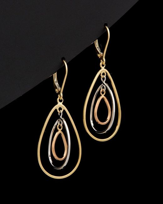 Italian Gold Black 14k Tri-tone Graduated Teardrop Dangle Earrings