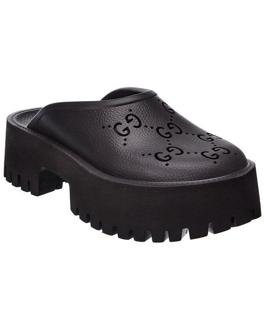 Gucci Black Perforated G Rubber Platform Sandal