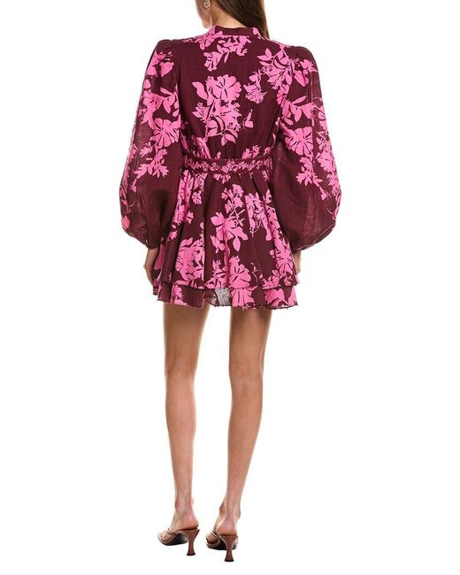 Hemant & Nandita Red Belted Linen-Blend Mini Dress
