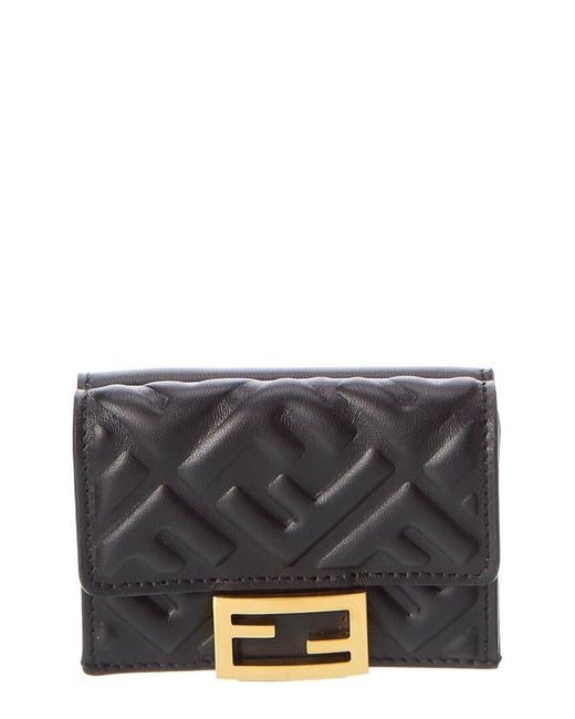 Fendi Gray Micro Trifold Leather Wallet