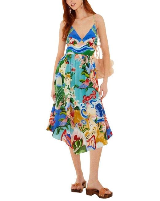 AMINA GLAM Blue Linen-Blend Midi Dress