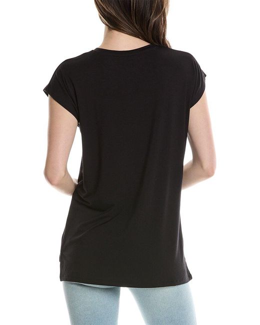 Three Dots Black Semi Relaxed Cap Sleeve T-shirt