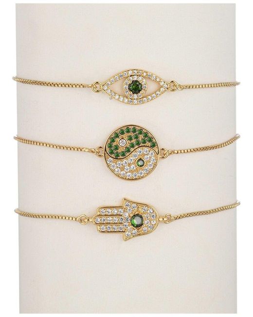 Eye Candy LA Natural The Luxe Collection Cz Yin & Yang, Hamsa, Eye Bolo Cuff Bracelet
