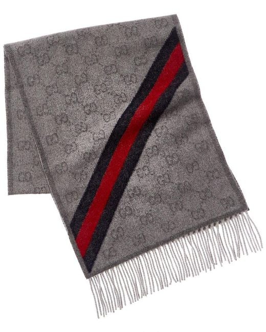 Gucci Gray GG Web Nikky Wool Scarf
