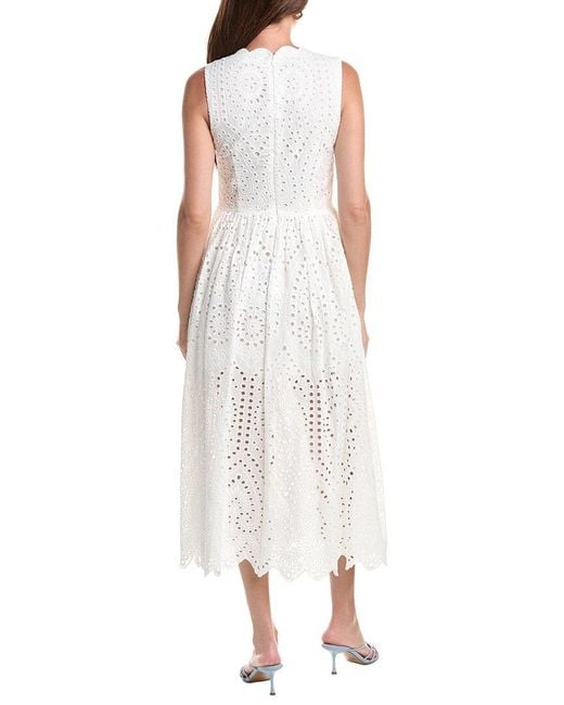 Avec Les Filles White Scallop Neck Midi Dress