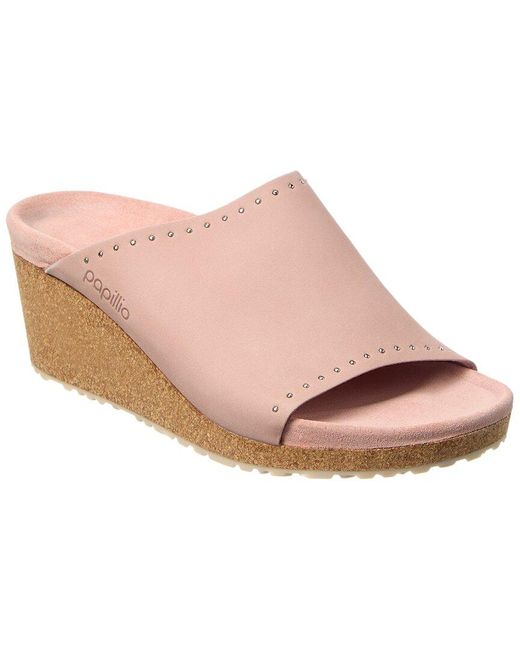 Birkenstock Pink Papillio By Namica Rivets Narrow Leather Wedge Sandal