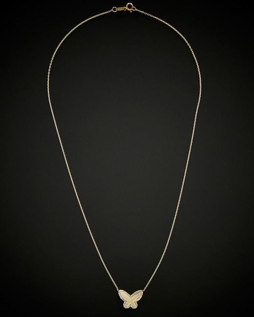 Italian Gold Black 14k Two-tone Rimmed Satin Butterfly Necklace