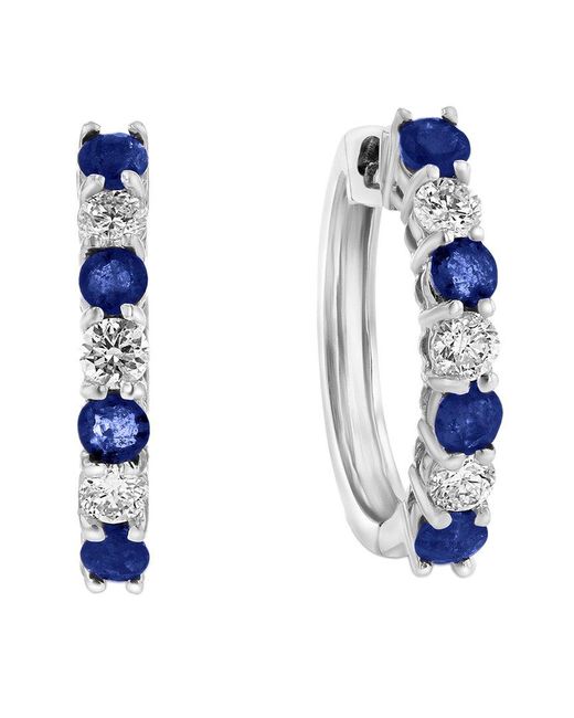 Diana M Blue Fine Jewelry 14k 1.15 Ct. Tw. Diamond & Sapphire Hoops