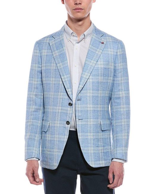 Isaia Blue Silk, Linen, & Wool-Blend Jacket for men