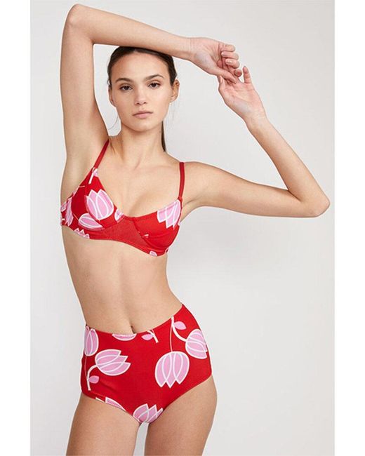 Cynthia Rowley Red Tulip Printed Bikini Top