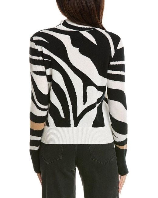 Brodie Cashmere Black Zebra Fringe Mock Neck Cashmere Sweater