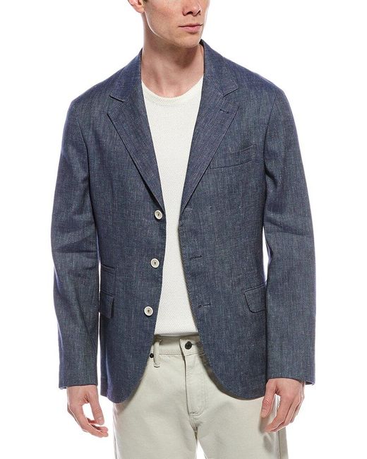 Brunello Cucinelli Blue Linen-Blend Blazer for men