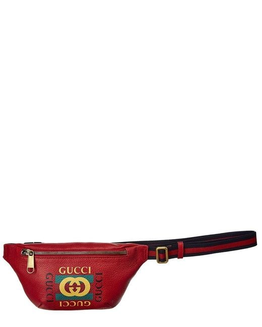 Gucci Red Logo Print Small Leather Belt Bag