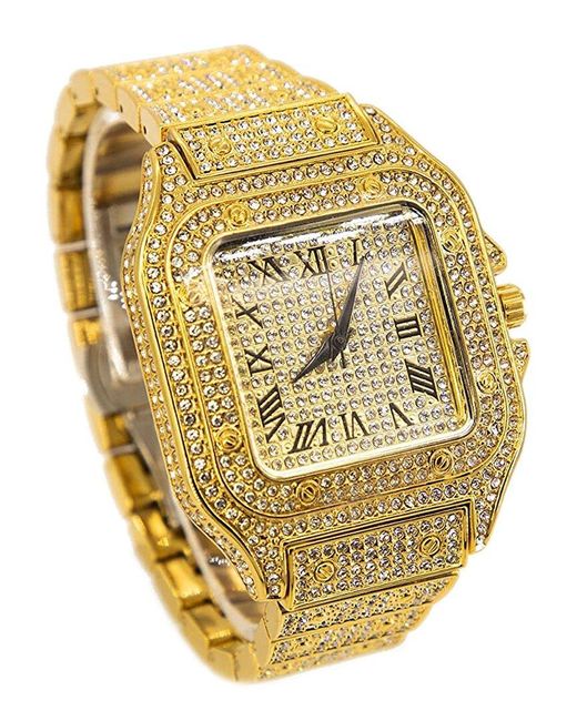 Stephen Oliver Metallic 18k Plated Cz Tank Watch for men