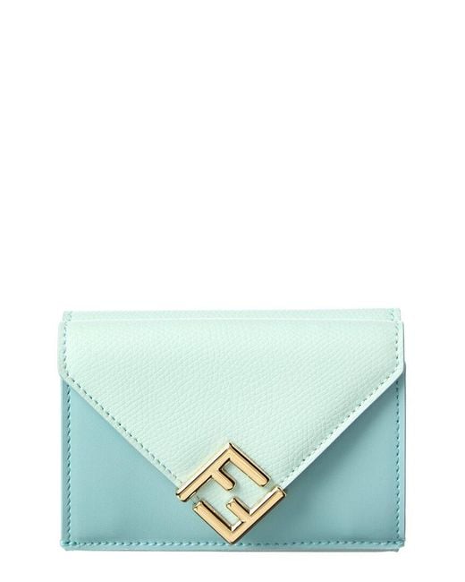 Fendi Blue Ff Diamond Mini Leather Card Case