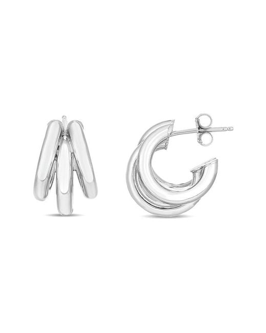 Italian Silver White Hoops
