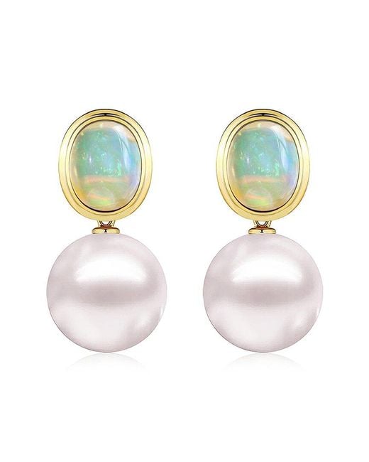 Kai Fine Jewelry Blue 14K 3.00 Ct. Tw. Opal & 12-13Mm Pearl Drop Earrings