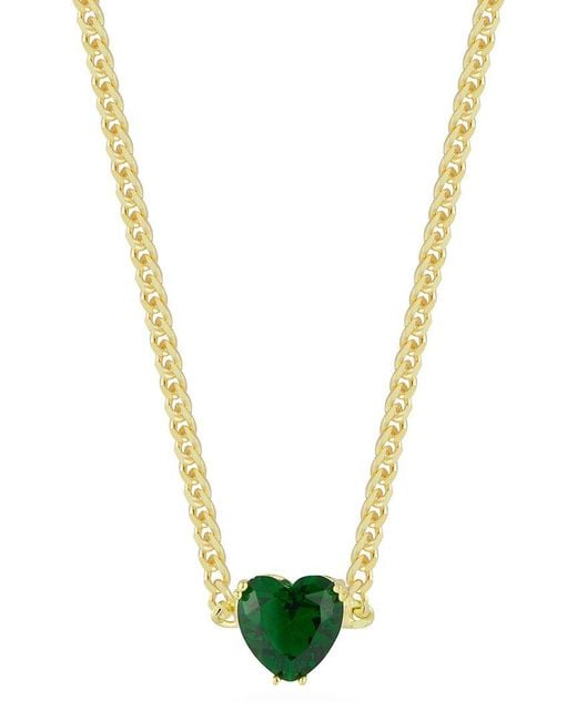Sphera Milano Metallic 14k Over Silver Cz Heart Collar Necklace With Curb Chain
