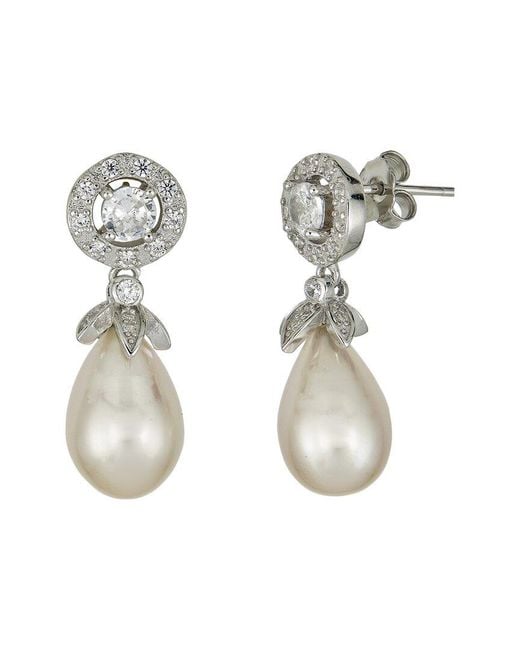 Belpearl White Silver Pearl Cz Dangle Earrings