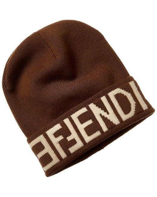 Fendi Brown Logo Wool & Cashmere-blend Beanie