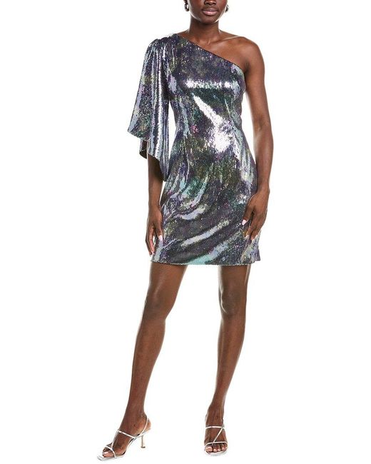 Rene Ruiz Black One-Shoulder Sequin Cocktail Dress