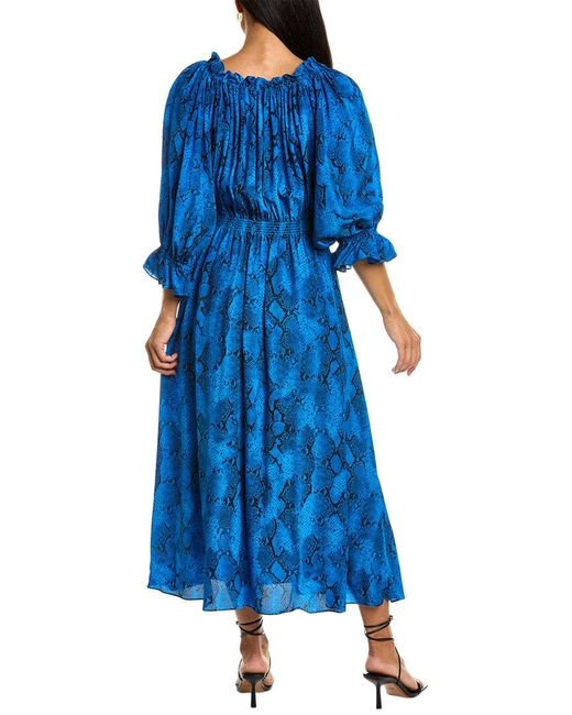 Tahari Blue Off-the-shoulder Silk Midi Dress