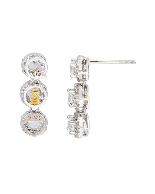 Suzy Levian Silver 0.02 Ct. Tw. Diamond & White Topaz Circle Dangle Earring