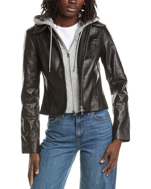 Lamarque Black Removable Bib Leather Jacket