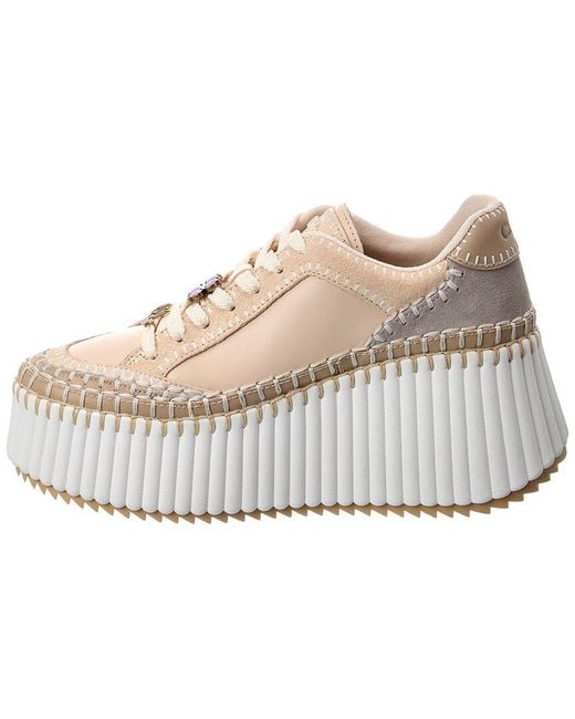 Chloé Natural Nama Leather & Suede Platform Sneaker