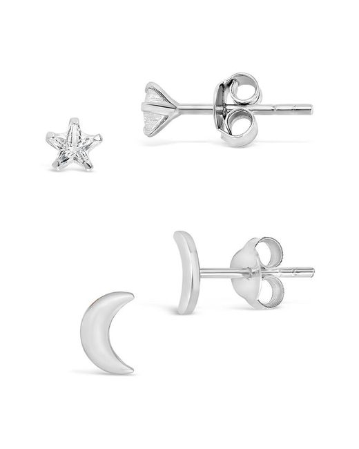 Sterling Forever White Cz Crescent & Star Stud Set