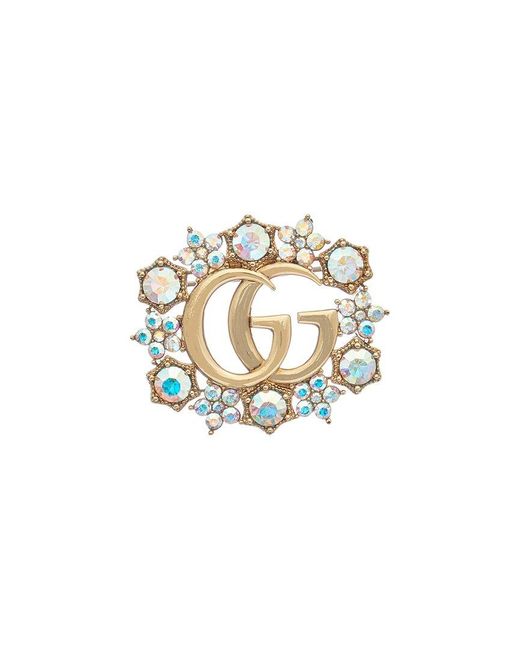 Gucci White Double G Crystal Flower Brooch