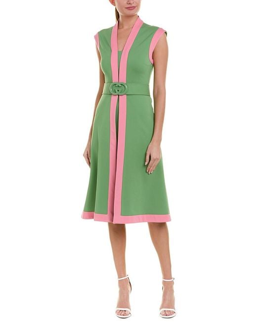 Gucci Green Belted A-line Dress