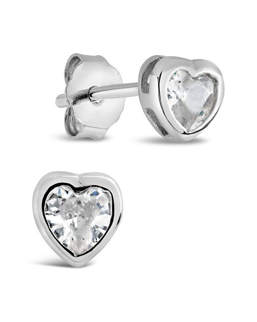 Sterling Forever Metallic Silver Cz Heart Studs
