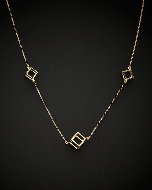 Italian Gold Black 14K 3D Cube Station Adjustable Necklace