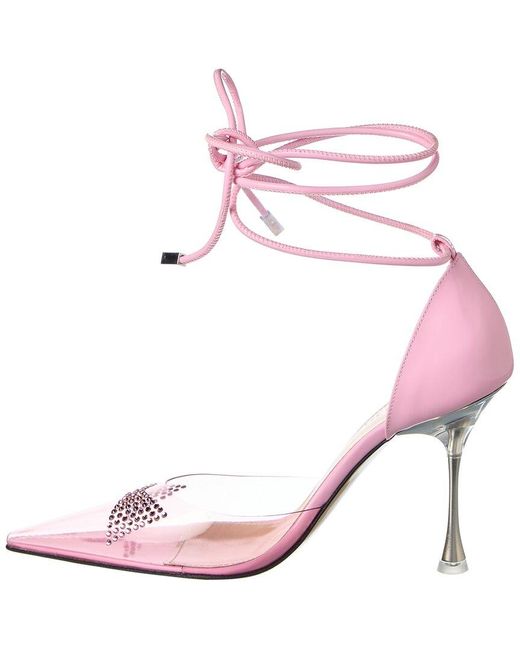 Mach & Mach Pink Crystal Square Bow Vinyl & Leather Pump