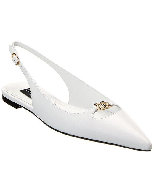 Dolce & Gabbana White Leather Slingback Ballet Flat