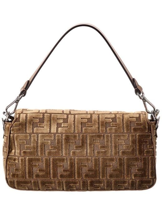 Fendi Brown Baguette Ff Jacquard Velvet & Leather Shoulder Bag