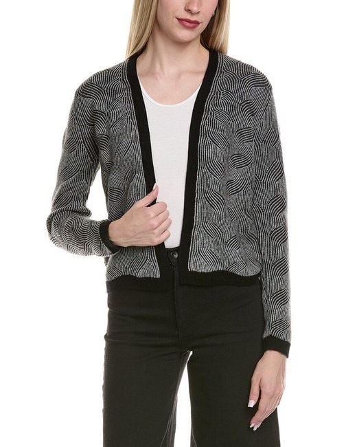 Sofiacashmere Gray Two Tone Brioche Cable Wool & Cashmere-Blend Cardigan