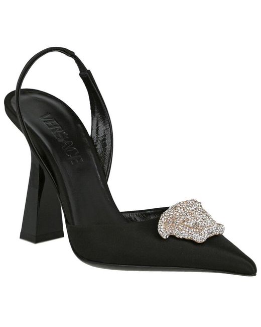 Versace Black La Medusa Satin Slingback Pump