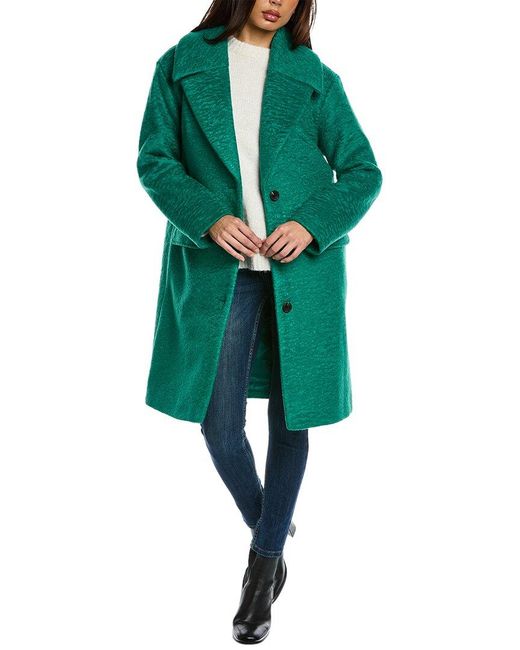 Avec Les Filles Green Textured Retro Cocoon Coat