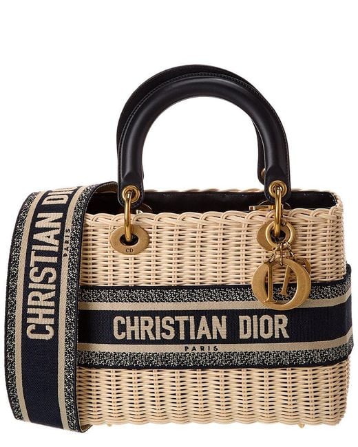 Dior Black Lady Medium Wicker Tote