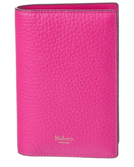Mulberry Pink Logo Plaque Leather Passport Case