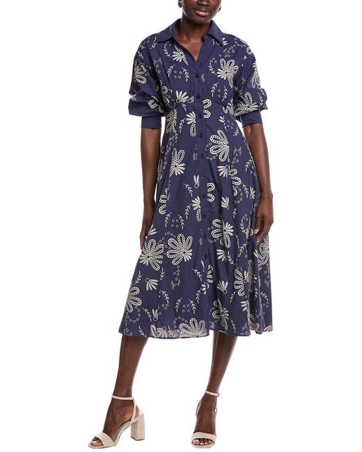 Gracia Blue Embroidered Eyelet Shirtdress