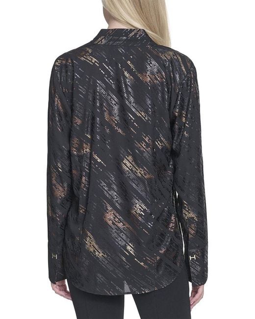 Halston Heritage Black Printed V-Neck Top